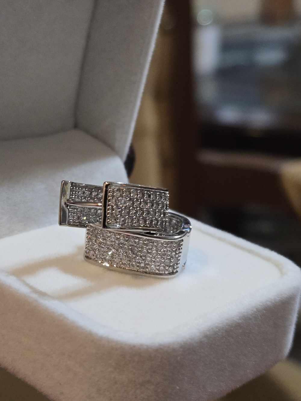 Earrings With Zircon Inlay, Silver Tone